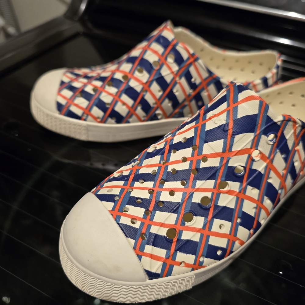 Native Shoes Blue and Orange Plaid Slip-Ons